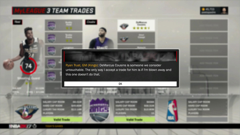 Illustration for article titled DeMarcus Cousins' Trade Was So Shitty NBA 2K17 Won't Let You Do It